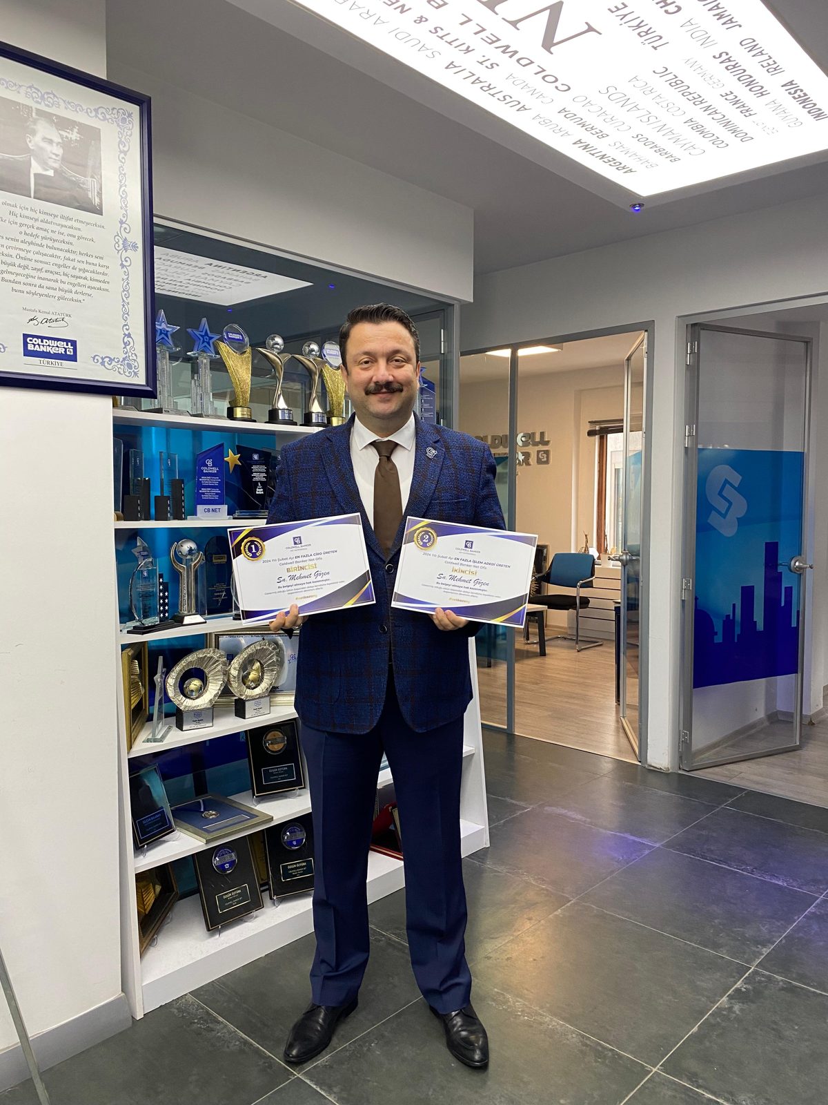 At the office with certificates